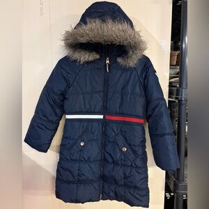 Tommy Hilfiger Navy Puffer Jacket with Fur Hood Fleece Lined